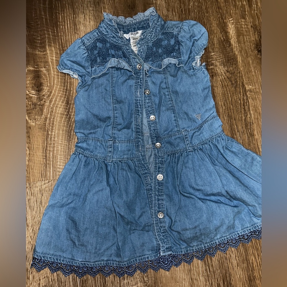 Guess Blue Denim Dress with Lace Detail